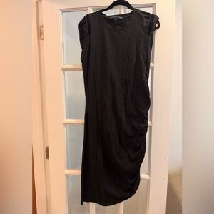 Veronica beard jeans black midi dress 100% cotton - size L -ruched on right side